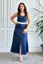 Thick Strap Self-Belted Linen Dress