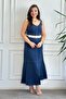 Thick Strap Self-Belted Linen Dress - 3
