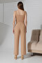 Beige Crepe Fabric Palazzo Pants with Buttons and Pockets - 2