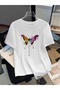 Oversize Crew Neck T-Shirt with Watercolor Butterfly Print