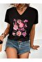 Floral Printed Women's Oversized V-Neck T-Shirt
