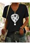 Flying Balloon Printed Women's Oversize V-Neck T-Shirt