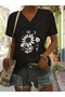Flowers Printed Women's Oversize V-Neck T-Shirt