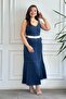 Thick Strap Self-Belted Linen Dress - 4