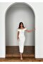 Women's Imported Fabric Carmen Neck Stone Embroidered Lined Special Design Dress - 5