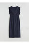 Two Mt Shop Quality Lcw Vision Indigo Denim Straight Standard & Regular Oval Neck Midi Jean Dress - 6