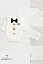 Tiny Boss Bow Tie Baby Bodysuit, Button Pattern Printed, Baby Boy Long Sleeve Snap Fastener Bodysuit Cotton - 3