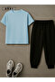 Power Fit - Plus Size Light Blue T-Shirt & Black Pants Tracksuit Set - 2