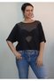 Black Lightweight Boat Neck Batwing Elbow Sleeve Black Tulle Detailed Combed Cotton Viscose T-Shirt - 2
