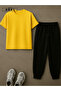 Power Fit - Plus Size Yellow T-Shirt & Black Pants Tracksuit Set - 2