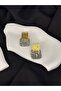 Gold and Silver Color Striped Square Model Modern Earrings