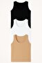 طقم قمصان داخلية قطنية أساسية للنساء مكون من 3 قطع باللون الأبيض والأسود والبيج