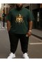 King of the Street Printed Oversize Large Size Forest Green T-Shirt & Black Pants Tracksuit Set