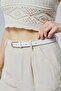 100% Genuine Leather Stylish Yellow Buckle Women's Belt - 3