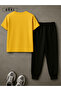 Positive Bold Printed Plus Size Yellow T-Shirt & Black Pants Tracksuit Set - 3