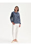 Navy Blue Lace-Up Collar Floral Blouse - 4