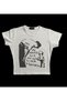 Beige Women's Cropped Printed Crew Neck Baby Top with Waist Detail