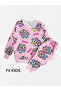 Girl's Cotton Pink Color Labubu Patterned Long Sleeve Pajama Set - 2