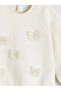 Ecru Butterfly Embroidered Girl's Sweatshirt - 3