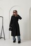 Women's Black Lined Pocketed Long Oversized Melton Coat with Belt