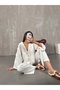 Women's White Tassel Detailed Tied Seasonal Summer Premium Linen Shirt - 4
