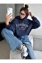 London England Printed Navy Blue Hooded Kangaroo Pocket Sweatshirt Hodie
