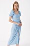 Bdart Square Neck Detailed Textured Midi Knitwear Dress