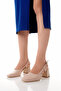 Nude Patent Leather Side Band Thick Heeled Shoes - 3