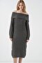 Bdart Plus Size Ribbed Knitted Midi Dress Madonna Neckline