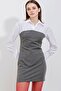 Bdart Shirt Collar and Bow Detail Color Block Mini Dress - 2