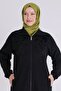 Front Zippered Velvet Embroidery Detailed Plus Size Hijab Trouser Suit 35135 Black - 3