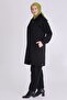 Front Zippered Velvet Embroidery Detailed Plus Size Hijab Trouser Suit 35135 Black - 2