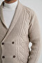 Men's Beige Shawl Collar Six Button Double Breasted Wool Coat Cardigan Trist-5353 - 6
