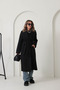 W1-30713 Women's Black Lined Long Oversized Cashmere Coat with Pockets and Belt - 5