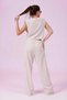 Women's Cream Natural Flared Shorts Pants Blouse 3-Piece Set Msc267 - 5