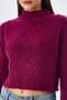 6855 Women's Stand Collar Hair Braided Knitwear Sweater Purple - 4