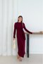 Women's Burgundy Modal Fabric Long Dress with Side Tie Detail - 6