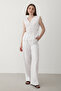 Women's White Shoulder Drawstring Blouse & Elastic Waist Trousers Linen Set - 3