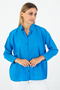 Women's Blue Oxford Textured Fabric Relaxed Fit Pocketed Shirt Poplin - Stylish and Practical - 3
