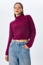 6855 Women's Stand Collar Hair Braided Knitwear Sweater Purple - 6
