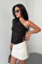 Women's Asymmetrical Collar One Shoulder Accessory Detailed Blouse Black - 26K 2544 - 3