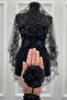 Black Bridal Veil Set, Glass Bead and Sequin Printed Henna Veil Face Cover Set 6 Pieces - 5