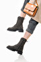 Stella Model Khaki Leather Anthracite Gray Lace-Up Side Zipper Thick Sole Boots Daily Women's Boots