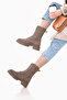 Stella Model Khaki Leather Mink Lace-Up Side Zipper Thick Sole Boots Daily Women's Boots - 2