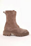 Stella Model Khaki Leather Mink Lace-Up Side Zipper Thick Sole Boots Daily Women's Boots - 4