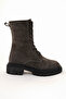 Stella Model Khaki Leather Anthracite Gray Lace-Up Side Zipper Thick Sole Boots Daily Women's Boots - 2