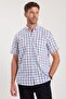 Men's Regular Fit Classic Cut Oversized 100% Cotton Linen Texture Pocketed Checked Short Sleeve Shirt