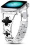 Apple Watch 38mm 40mm 41mm 42mm | Sparkle Diamond Cute 4 Leaf Clover Dressy Metal Band | Silver & Black