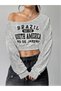 Women's Gray Brazil South America Printed Off Shoulder Crop Sweatshirt - 3