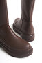 Stride Brown Leather Thick Sole Side Zipper Women's Boots - 4